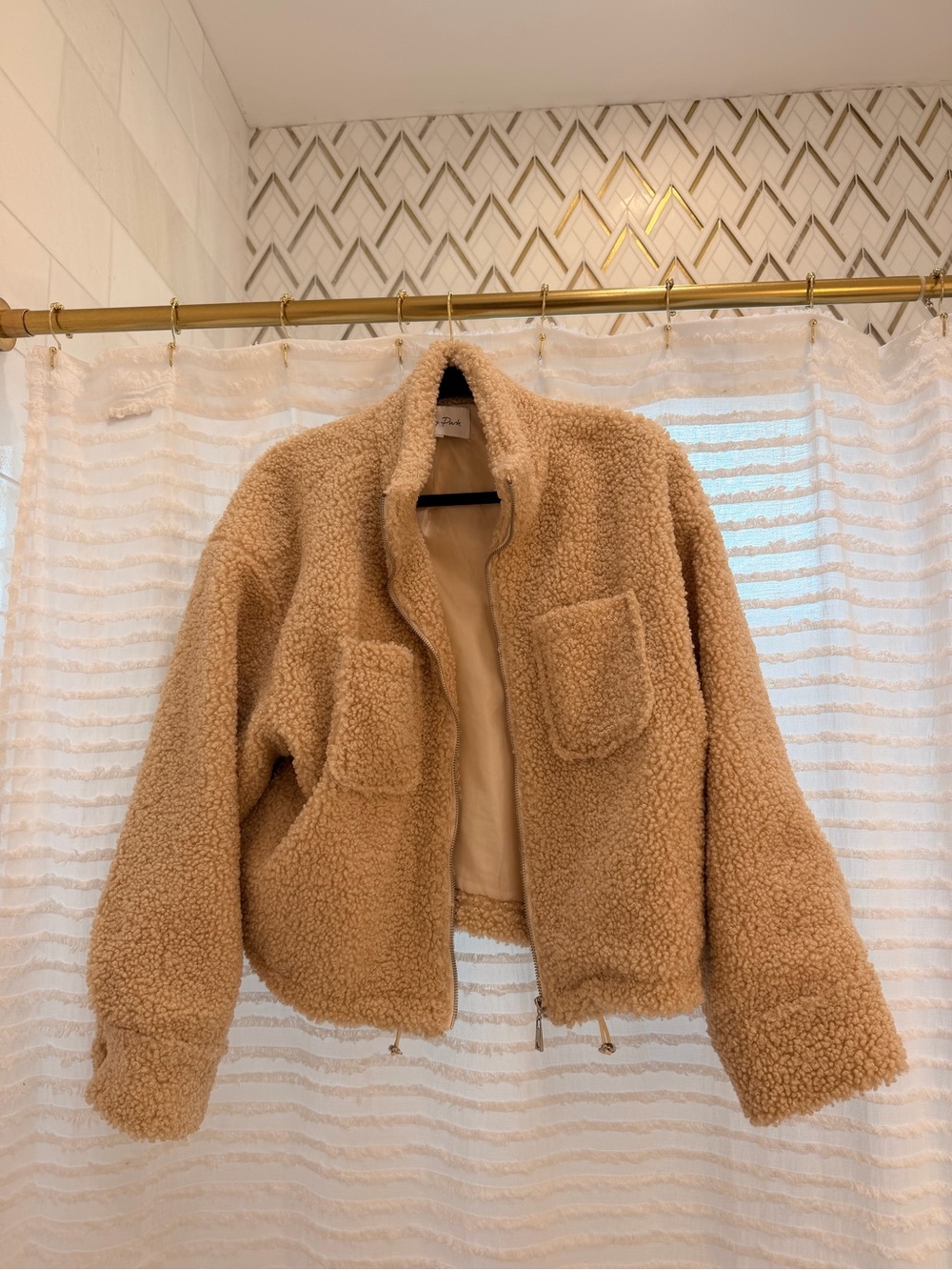emory park Camel Teddy Sherpa Zip Jacket